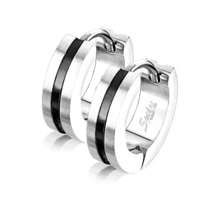 Pair of 316L Surgical Steel Black PVD Thin Stripe Centre Hoop Earrings
