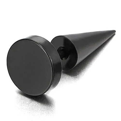 Pair of 8MM Black Circle Stud Earrings in Stainless Steel for Men and Women, Featuring Spiked Screw Back for a Bold, Edgy Look