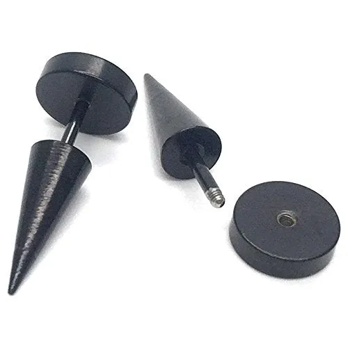 Pair of 8MM Black Circle Stud Earrings in Stainless Steel for Men and Women, Featuring Spiked Screw Back for a Bold, Edgy Look