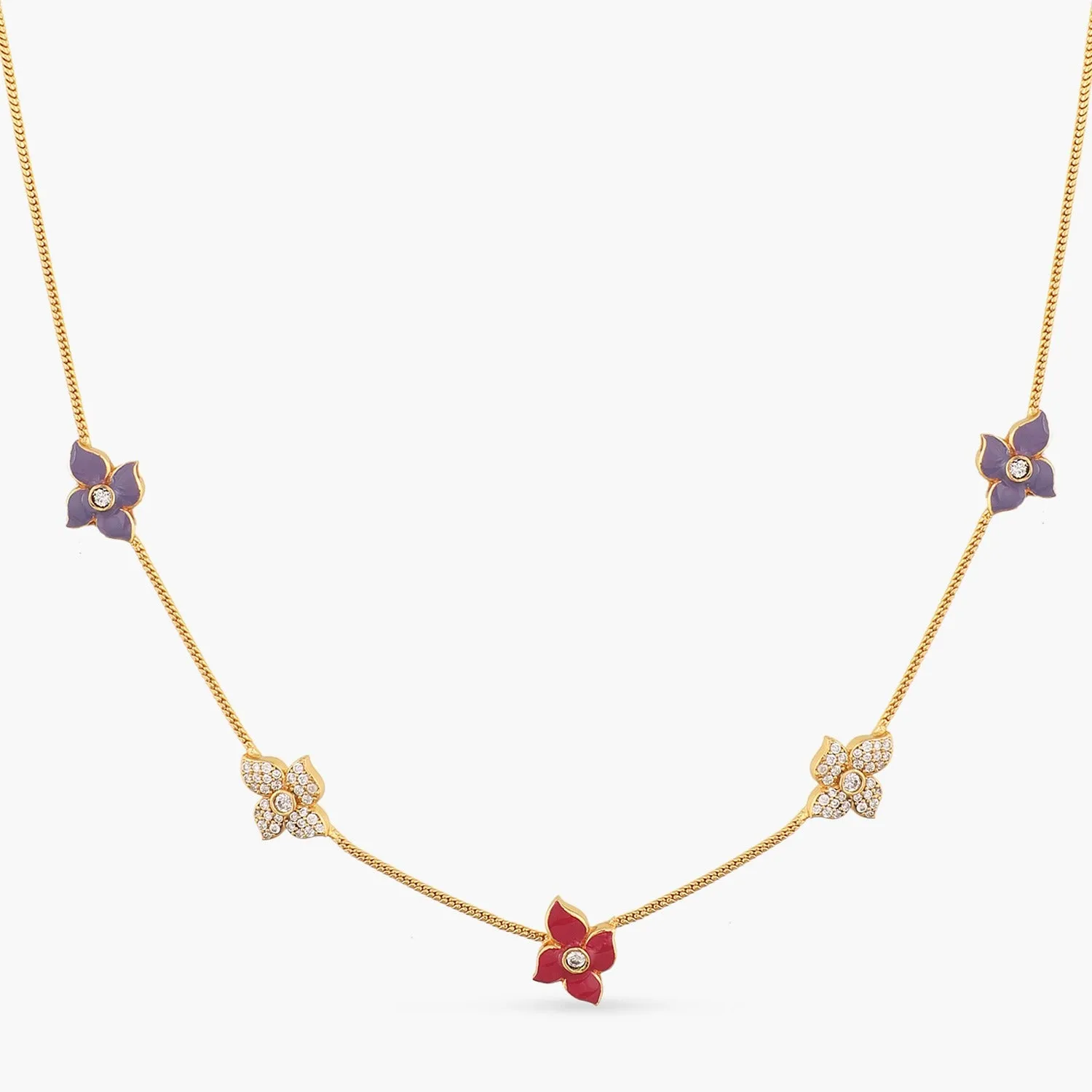 Pansy Floral CZ Statement Classic Necklace