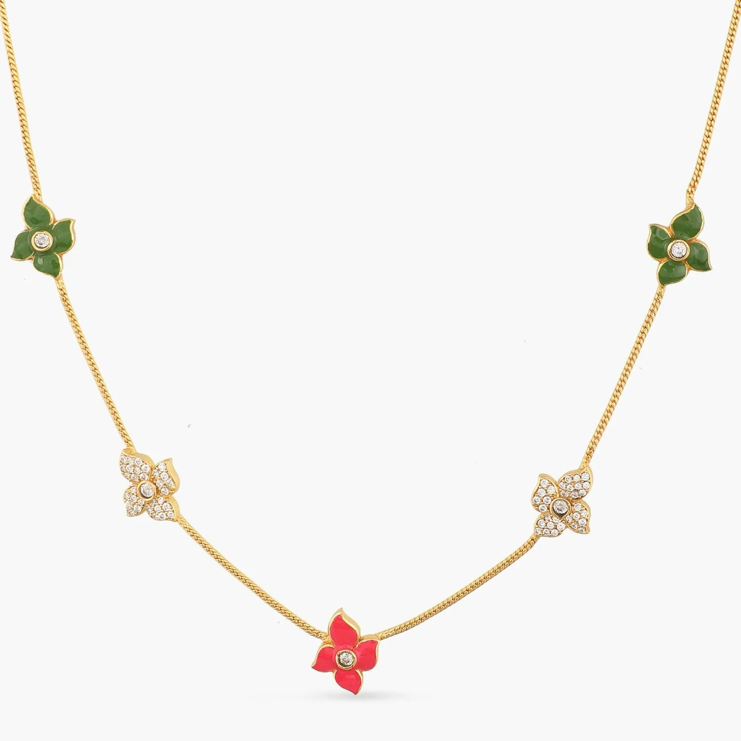 Pansy Floral CZ Statement Classic Necklace