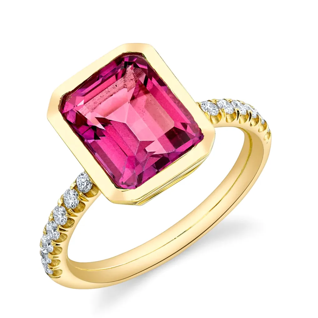 Pavé Shirley Bezel Set Emerald Cut Ring