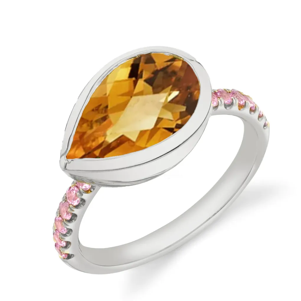 Pavé Shirley Bezel Set Pear Cut Ring