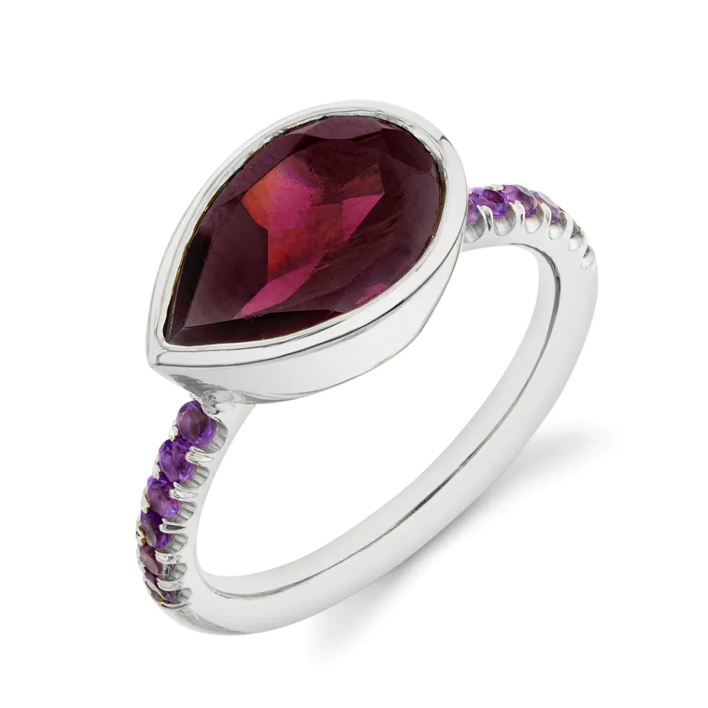 Pavé Shirley Bezel Set Pear Cut Ring
