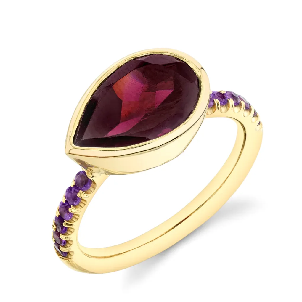 Pavé Shirley Bezel Set Pear Cut Ring