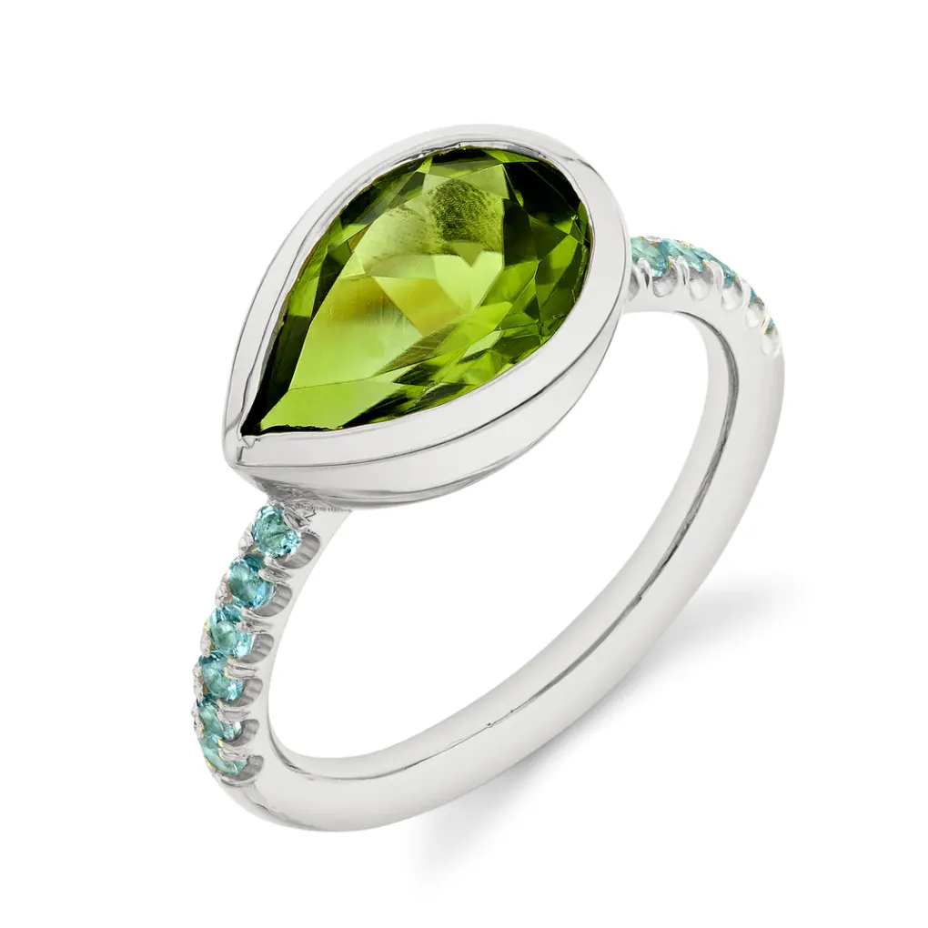 Pavé Shirley Bezel Set Pear Cut Ring
