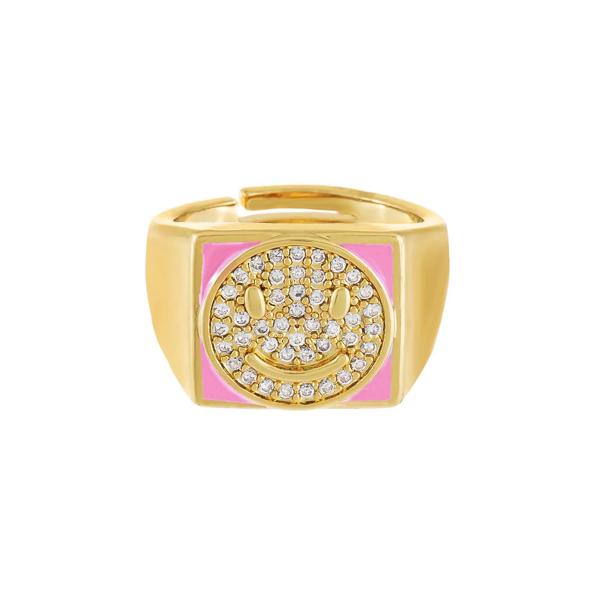 Pavé Smiley Face Enamel Chunky Ring
