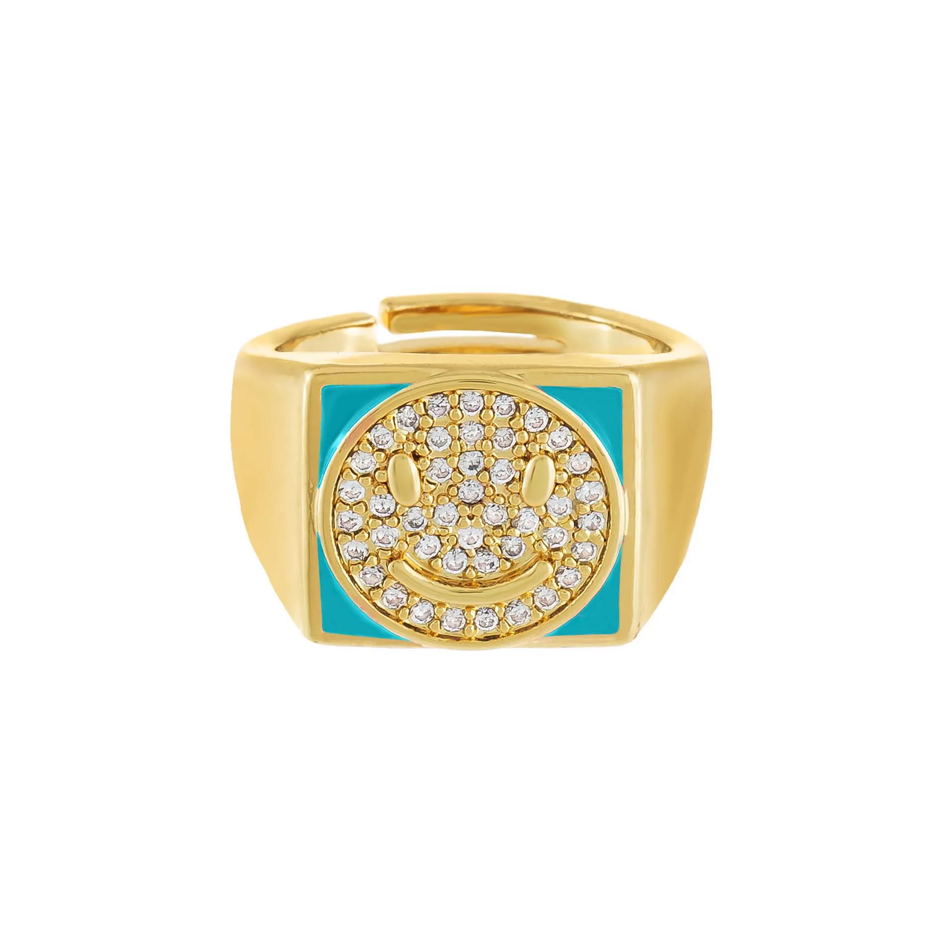 Pavé Smiley Face Enamel Chunky Ring