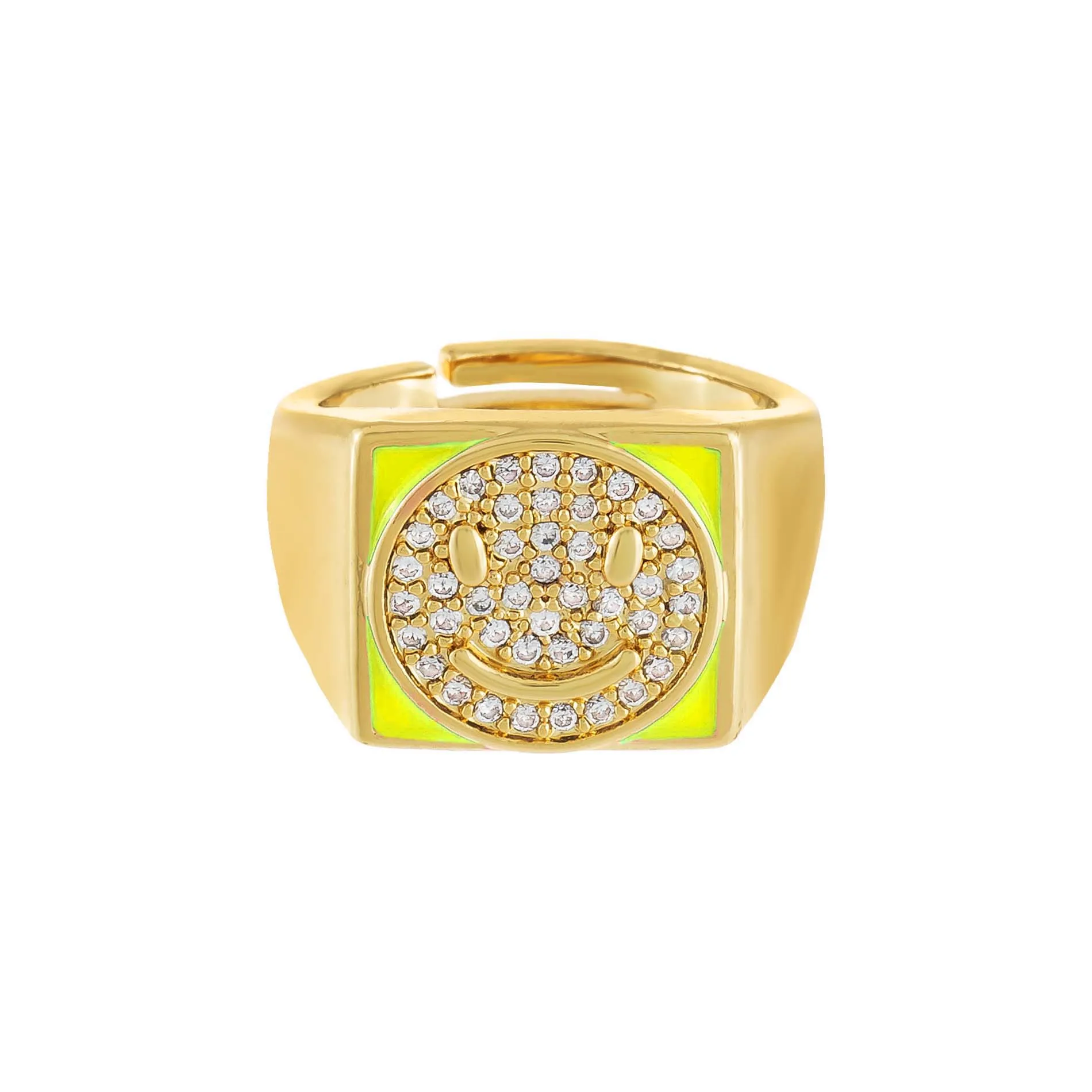 Pavé Smiley Face Enamel Chunky Ring