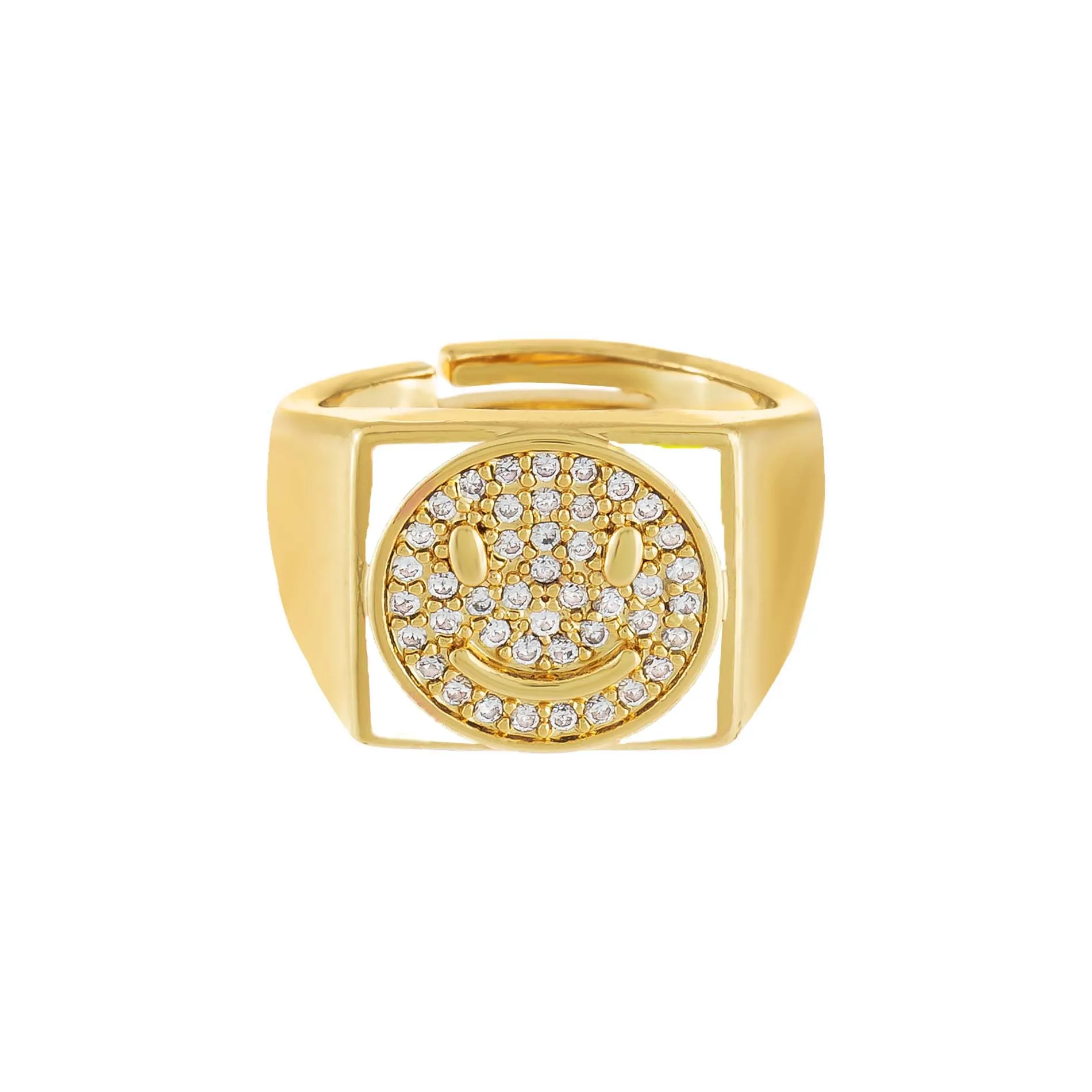 Pavé Smiley Face Enamel Chunky Ring