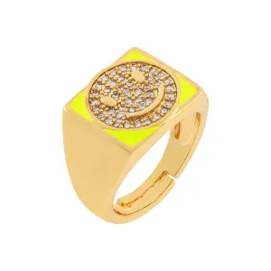 Pavé Smiley Face Enamel Chunky Ring
