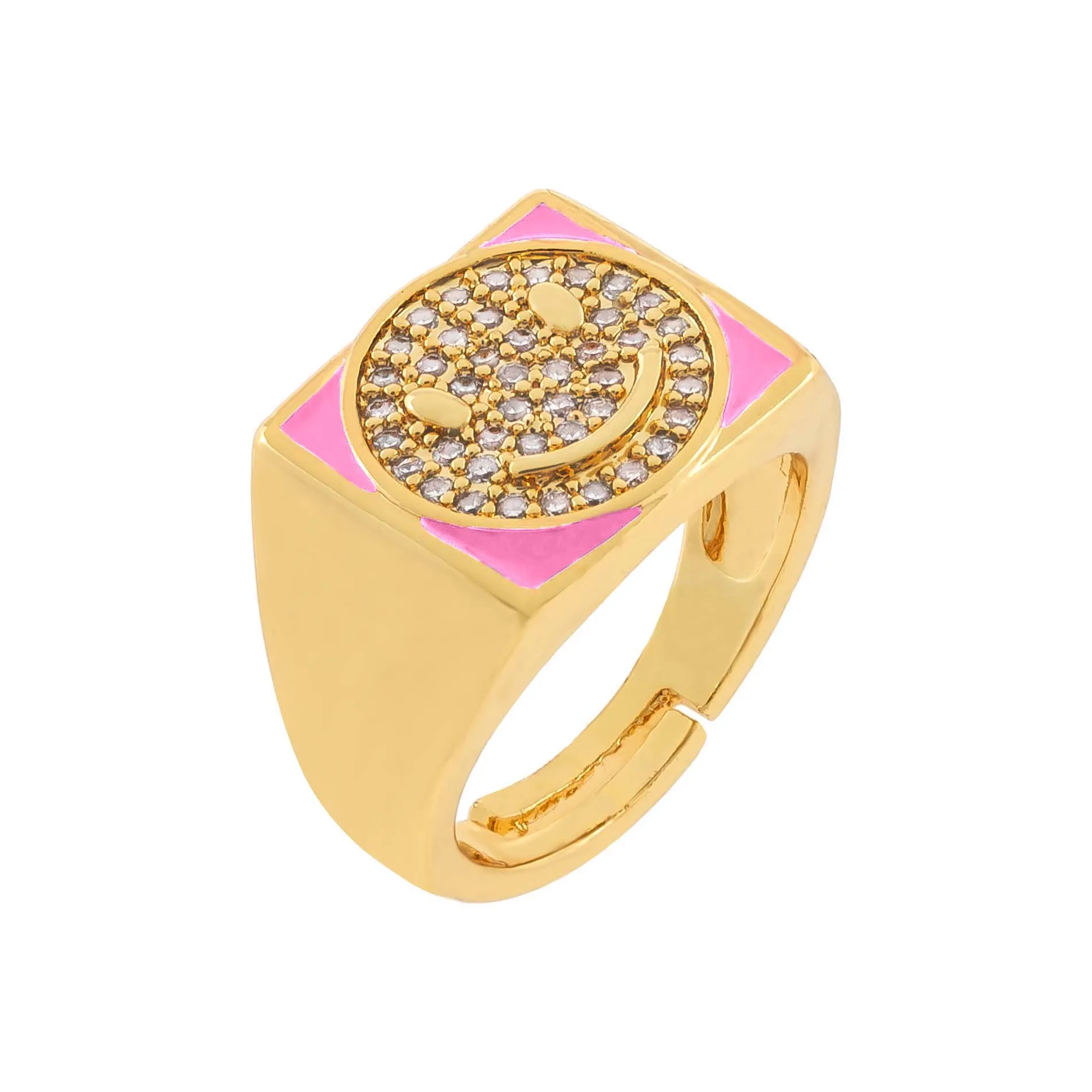Pavé Smiley Face Enamel Chunky Ring