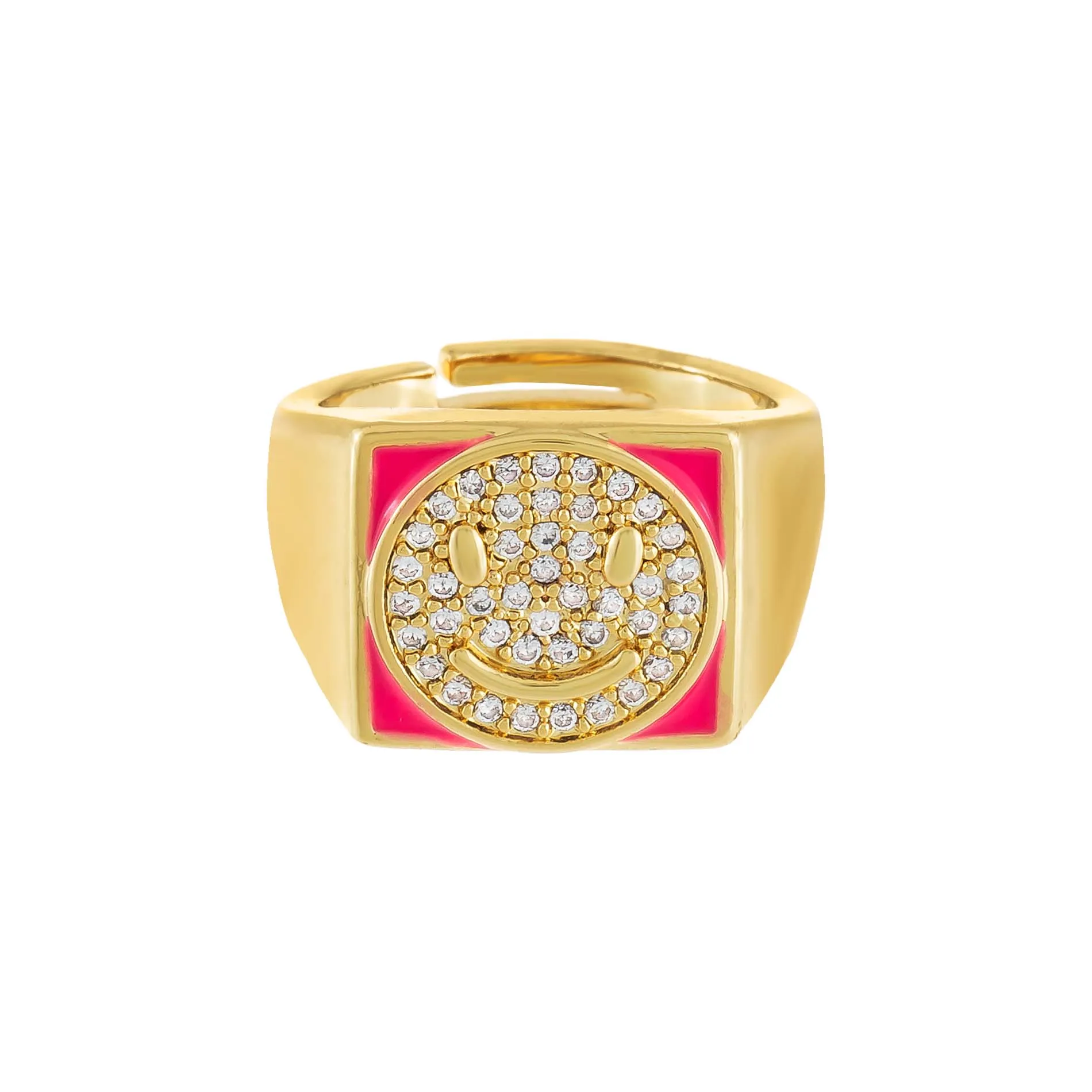 Pavé Smiley Face Enamel Chunky Ring