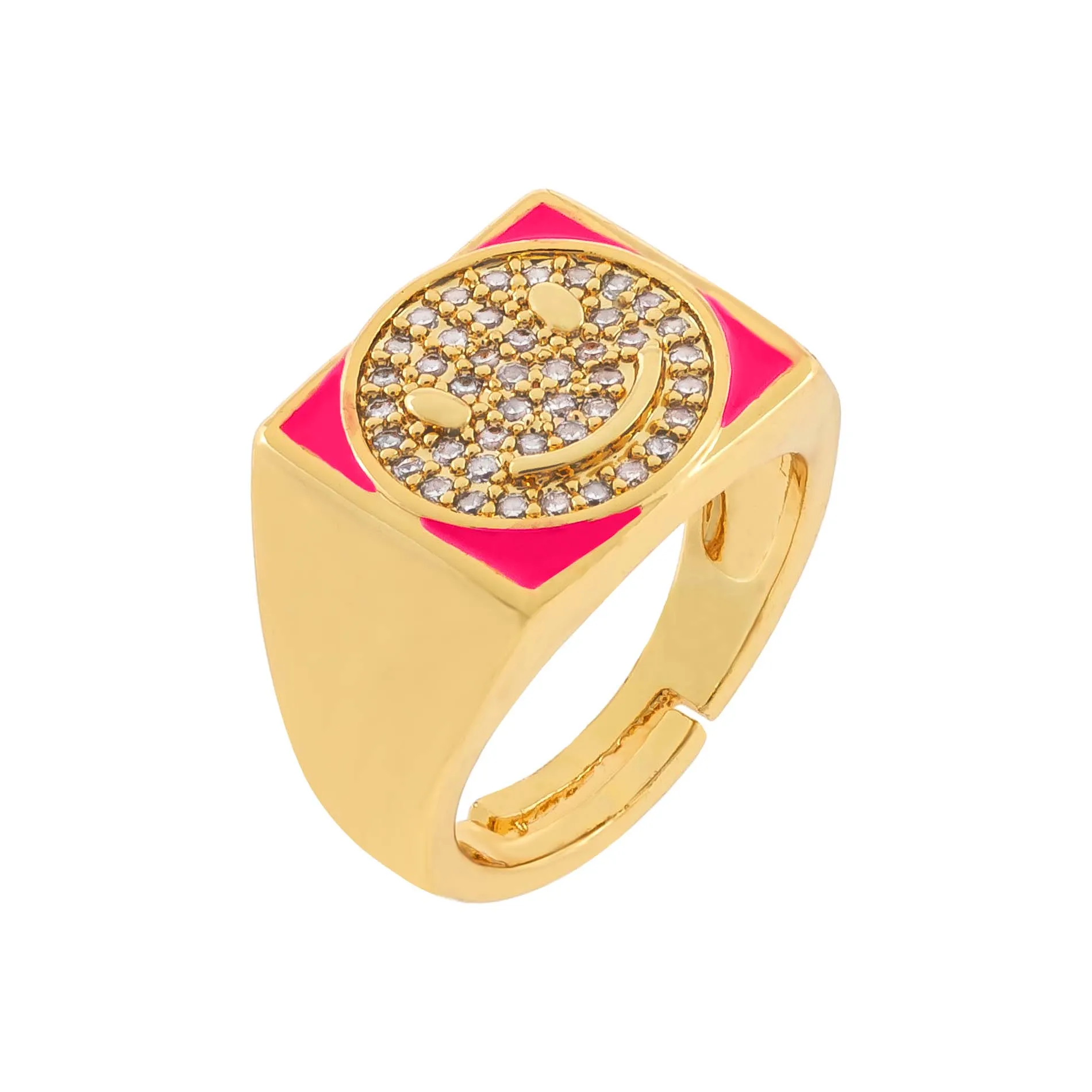 Pavé Smiley Face Enamel Chunky Ring