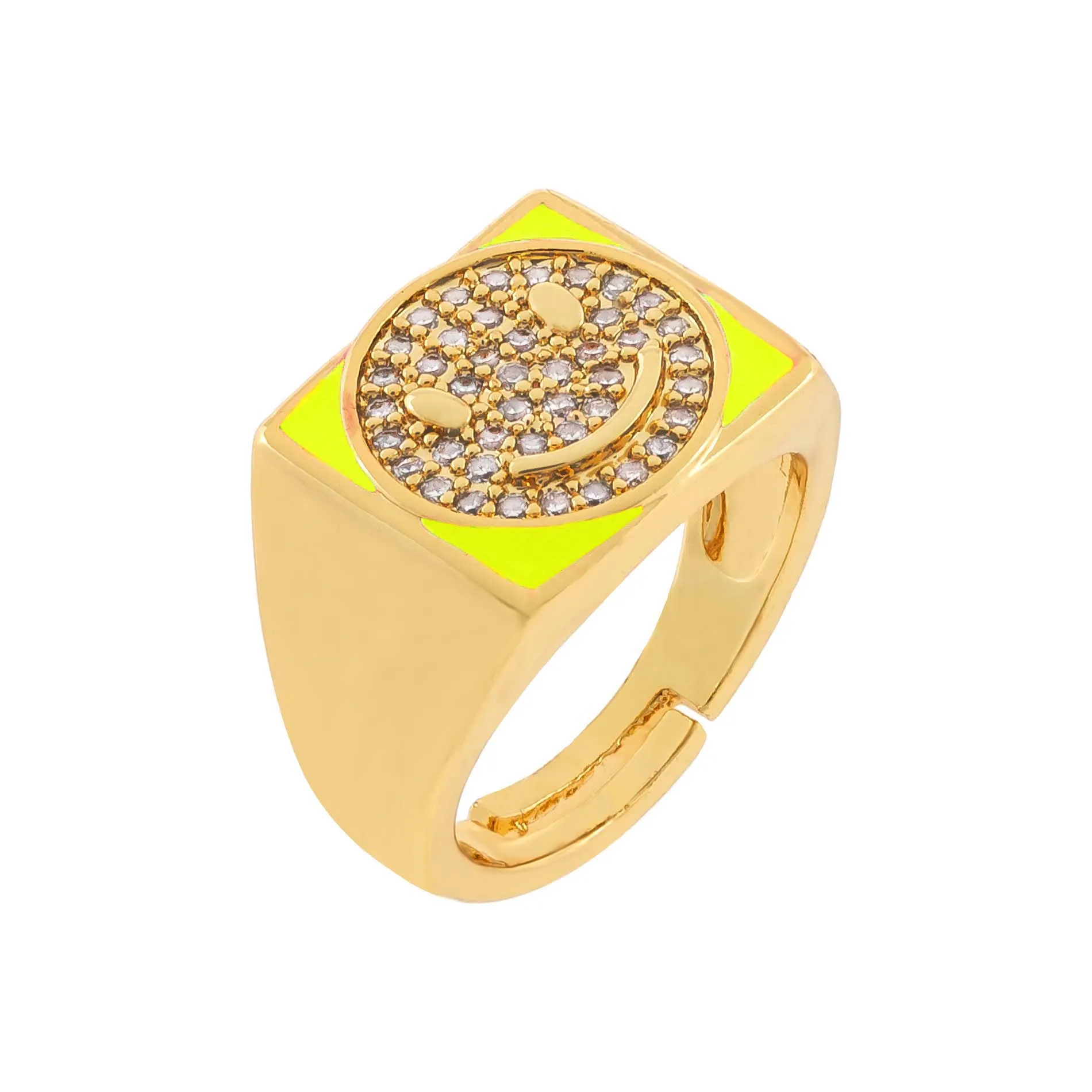 Pavé Smiley Face Enamel Chunky Ring