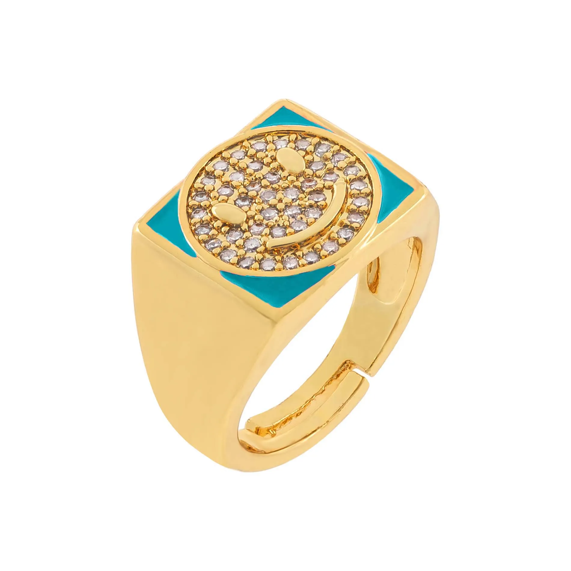 Pavé Smiley Face Enamel Chunky Ring