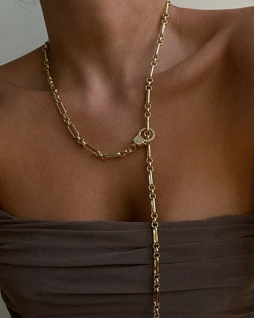 Pave Clasp Lariat- Gold