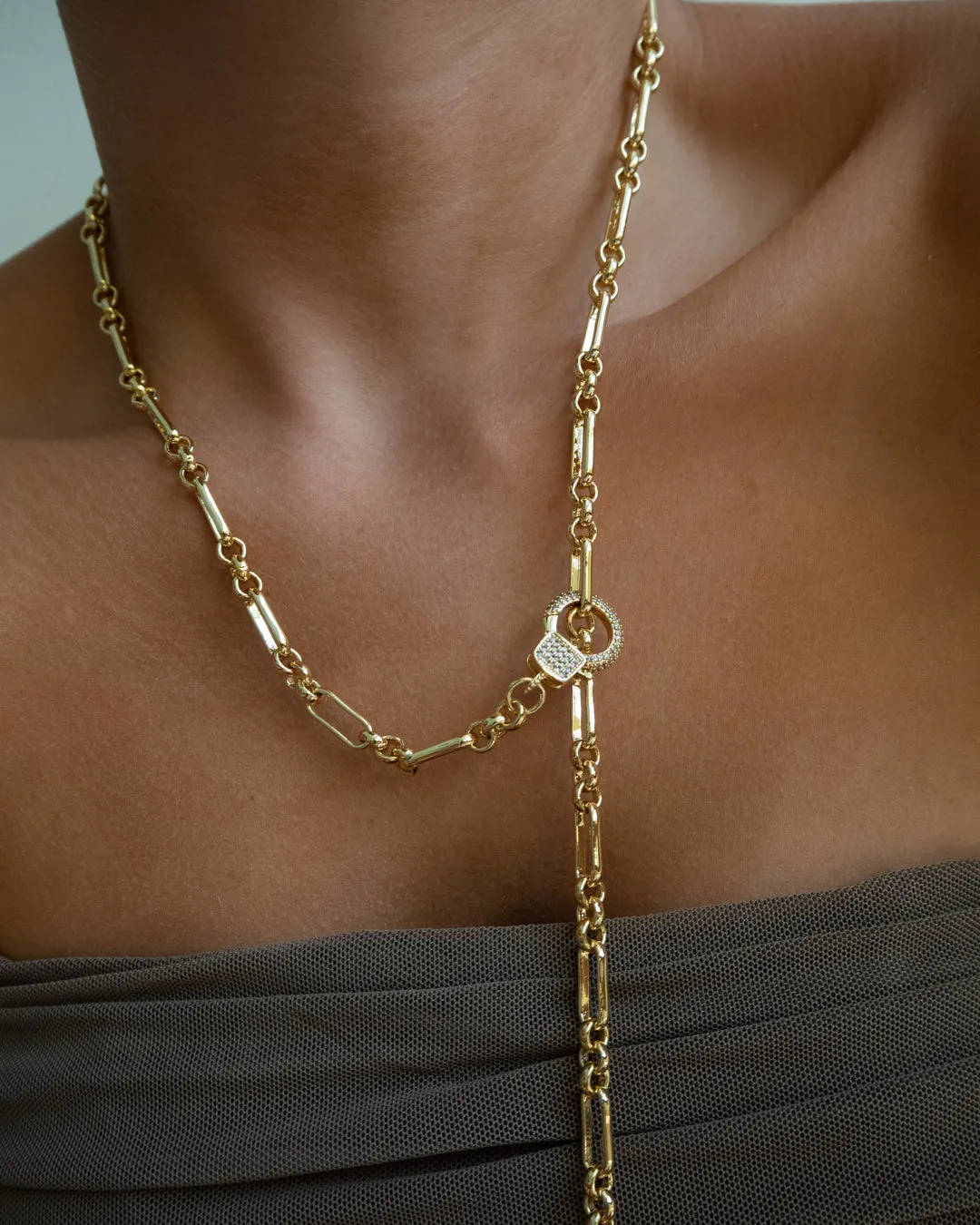 Pave Clasp Lariat- Gold