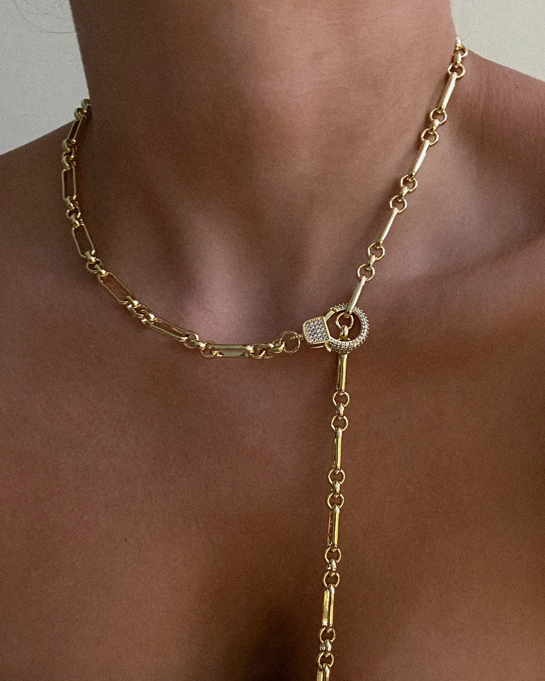 Pave Clasp Lariat- Gold