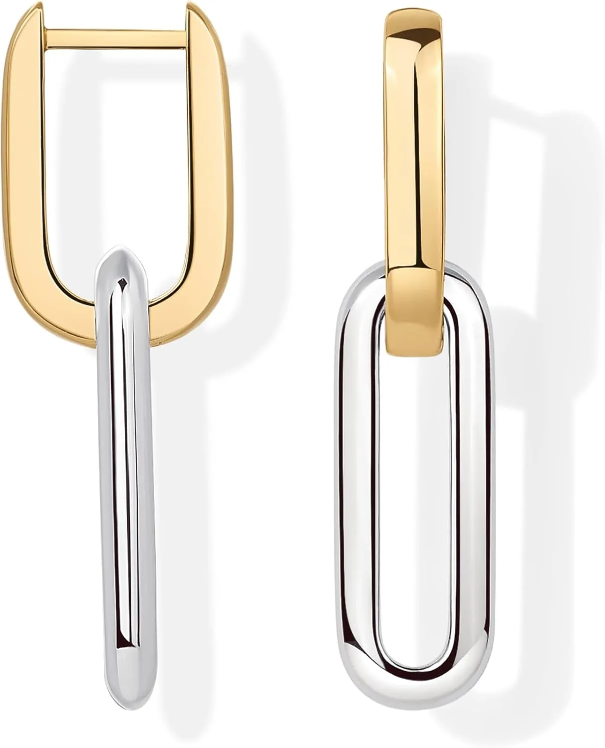 PAVOI 14K Gold Convertible Link Huggie Earrings for Women | Paperclip Link Statement Earrings | Cubic Zirconia Two-Toned Rope Drop Dangle Earrings