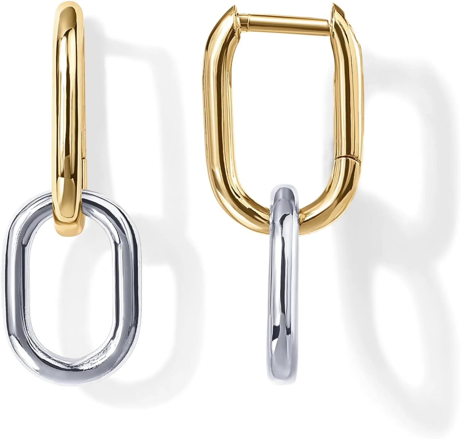 PAVOI 14K Gold Convertible Link Huggie Earrings for Women | Paperclip Link Statement Earrings | Cubic Zirconia Two-Toned Rope Drop Dangle Earrings