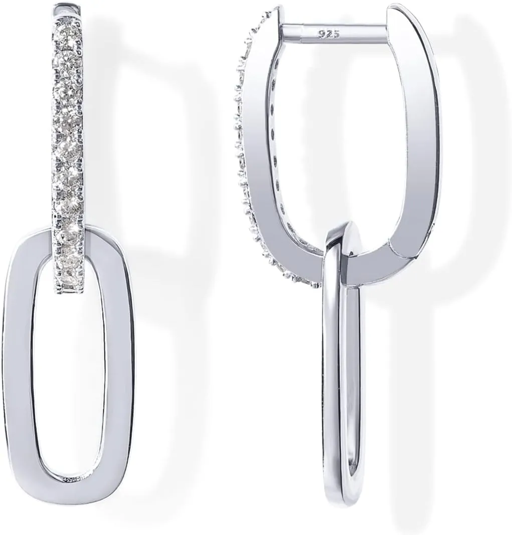 PAVOI 14K Gold Convertible Link Huggie Earrings for Women | Paperclip Link Statement Earrings | Cubic Zirconia Two-Toned Rope Drop Dangle Earrings