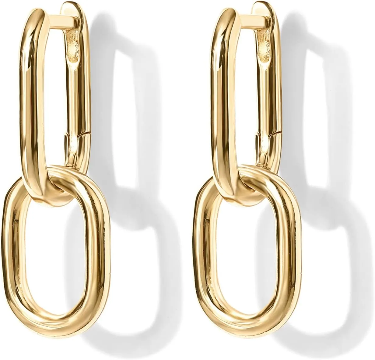 PAVOI 14K Gold Convertible Link Huggie Earrings for Women | Paperclip Link Statement Earrings | Cubic Zirconia Two-Toned Rope Drop Dangle Earrings