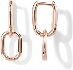 PAVOI 14K Gold Convertible Link Huggie Earrings for Women | Paperclip Link Statement Earrings | Cubic Zirconia Two-Toned Rope Drop Dangle Earrings