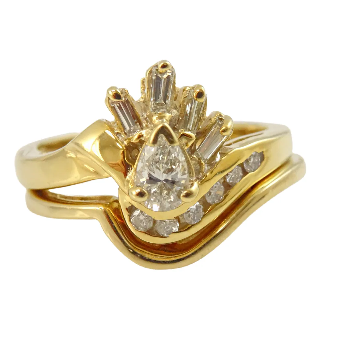 Pear Shape Peacock  Diamond Engagement Ring Set