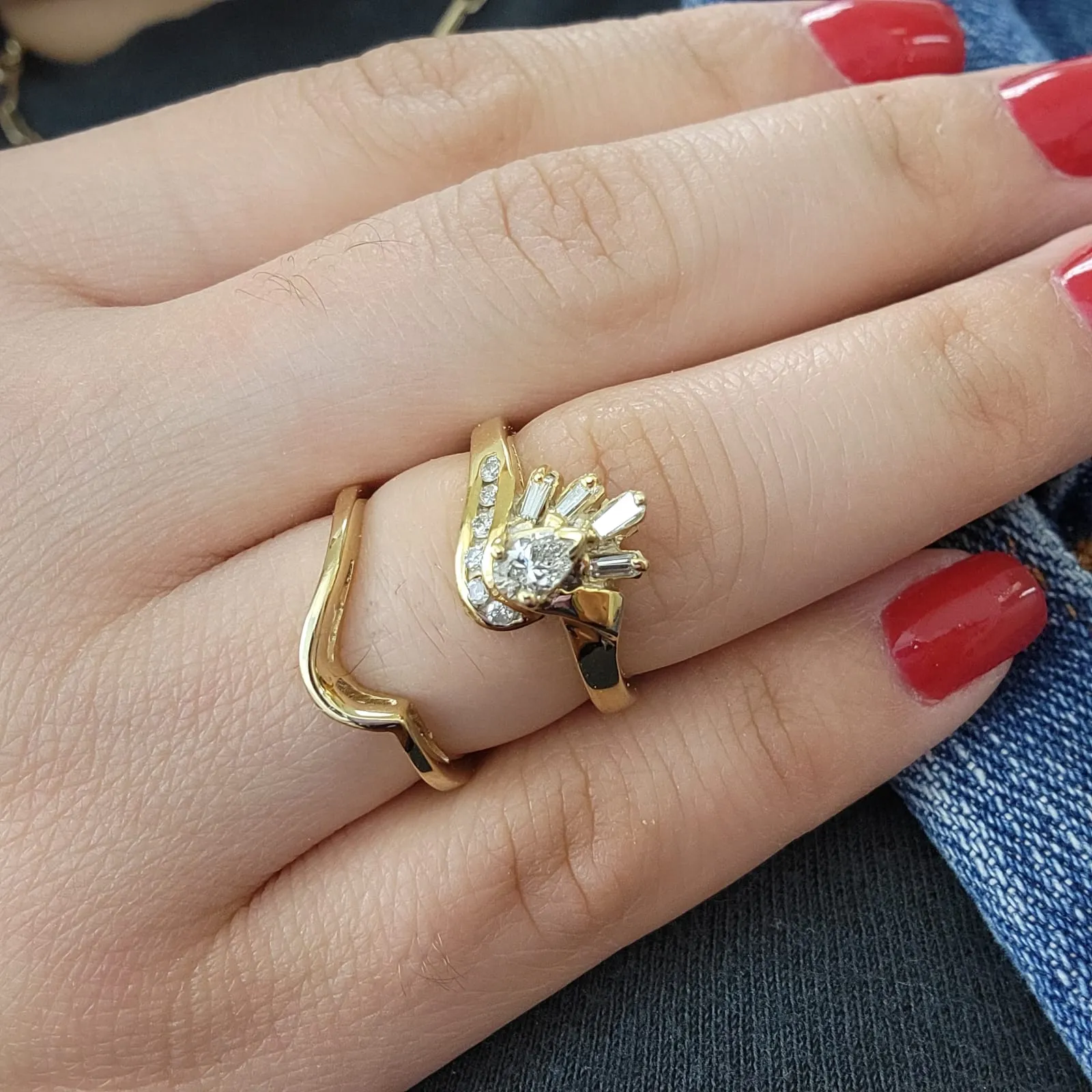 Pear Shape Peacock  Diamond Engagement Ring Set