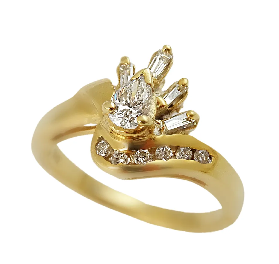 Pear Shape Peacock  Diamond Engagement Ring Set