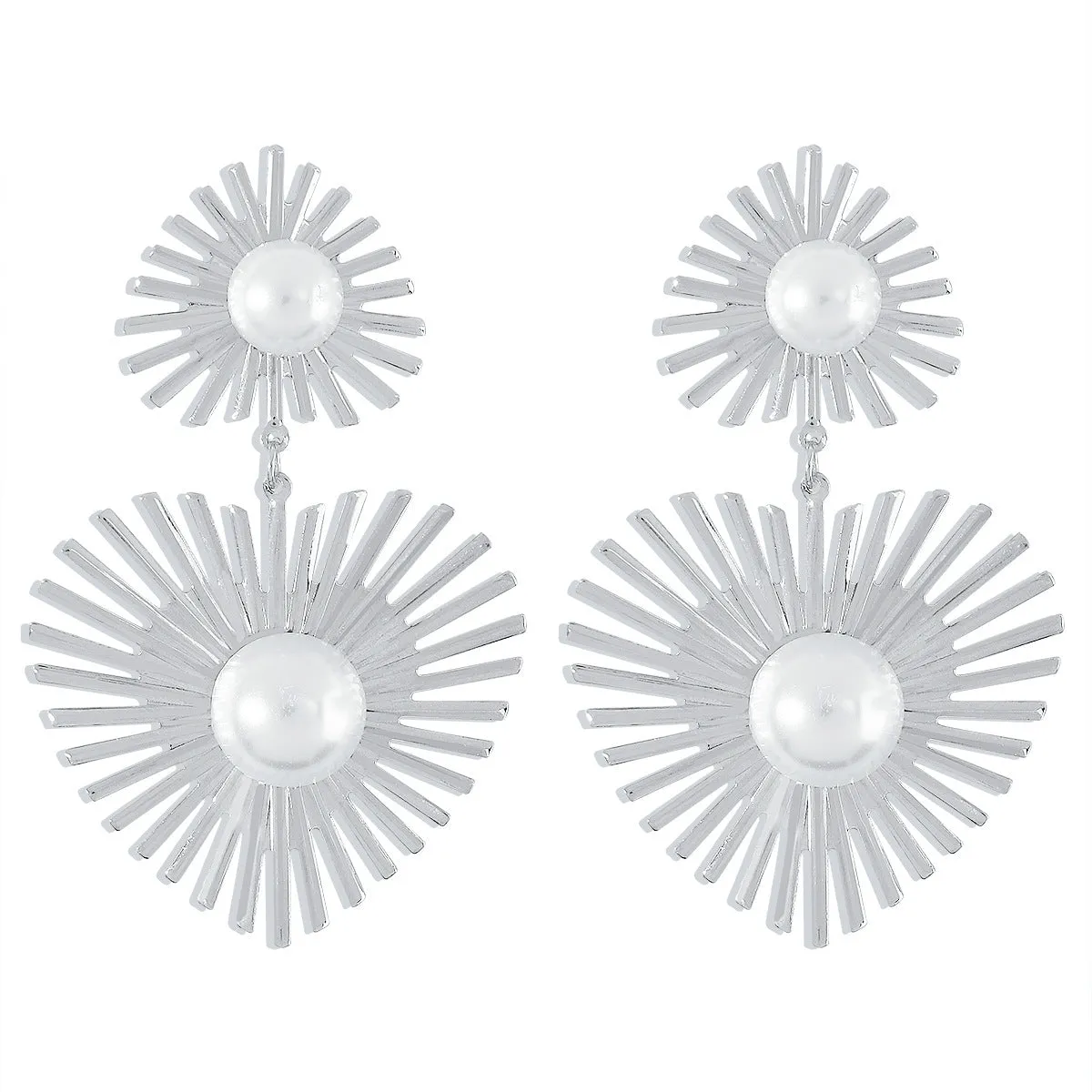 Pearl & Silver-Plated Spike Heart Drop Earrings