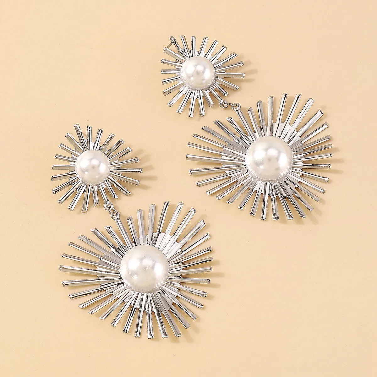 Pearl & Silver-Plated Spike Heart Drop Earrings