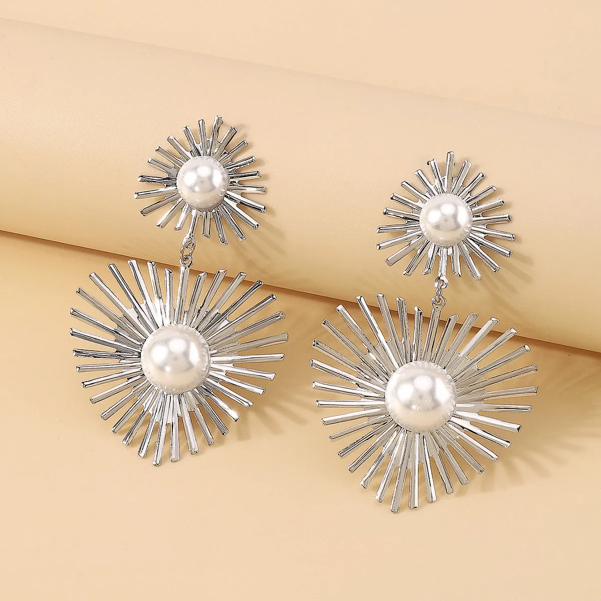 Pearl & Silver-Plated Spike Heart Drop Earrings