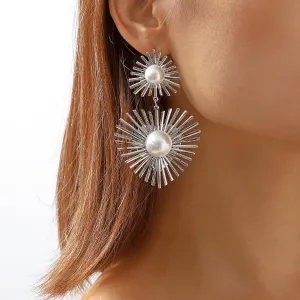 Pearl & Silver-Plated Spike Heart Drop Earrings