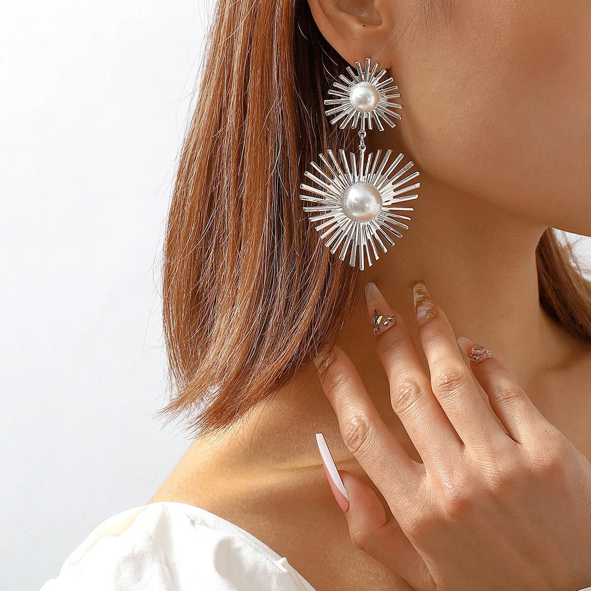 Pearl & Silver-Plated Spike Heart Drop Earrings