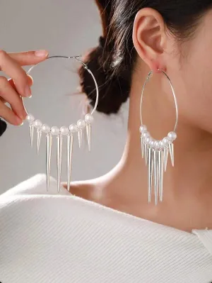 Pearl & Silver Spiked Tassel Earring