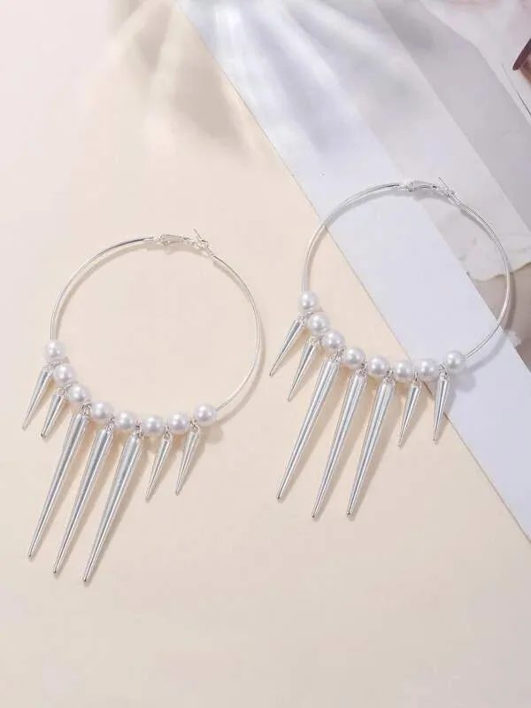 Pearl & Silver Spiked Tassel Earring