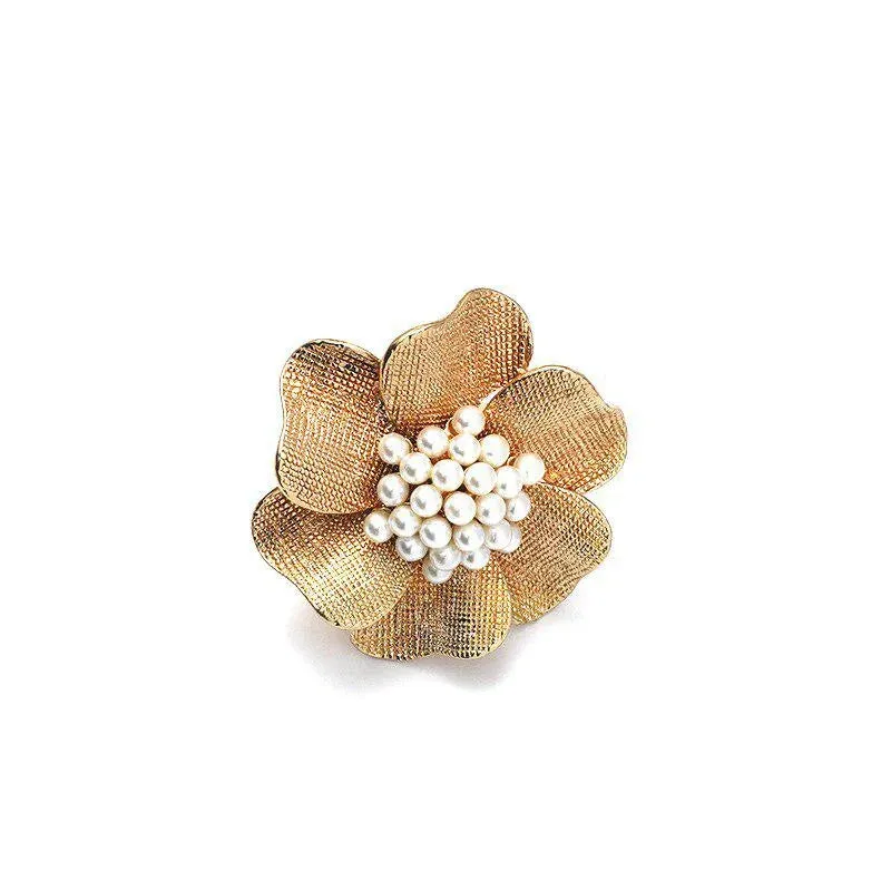 Pearl Flower Rings for Women Retro Simple Adjustable Opening Finger Ring Party Trendy Jewelry Accessories Gifts