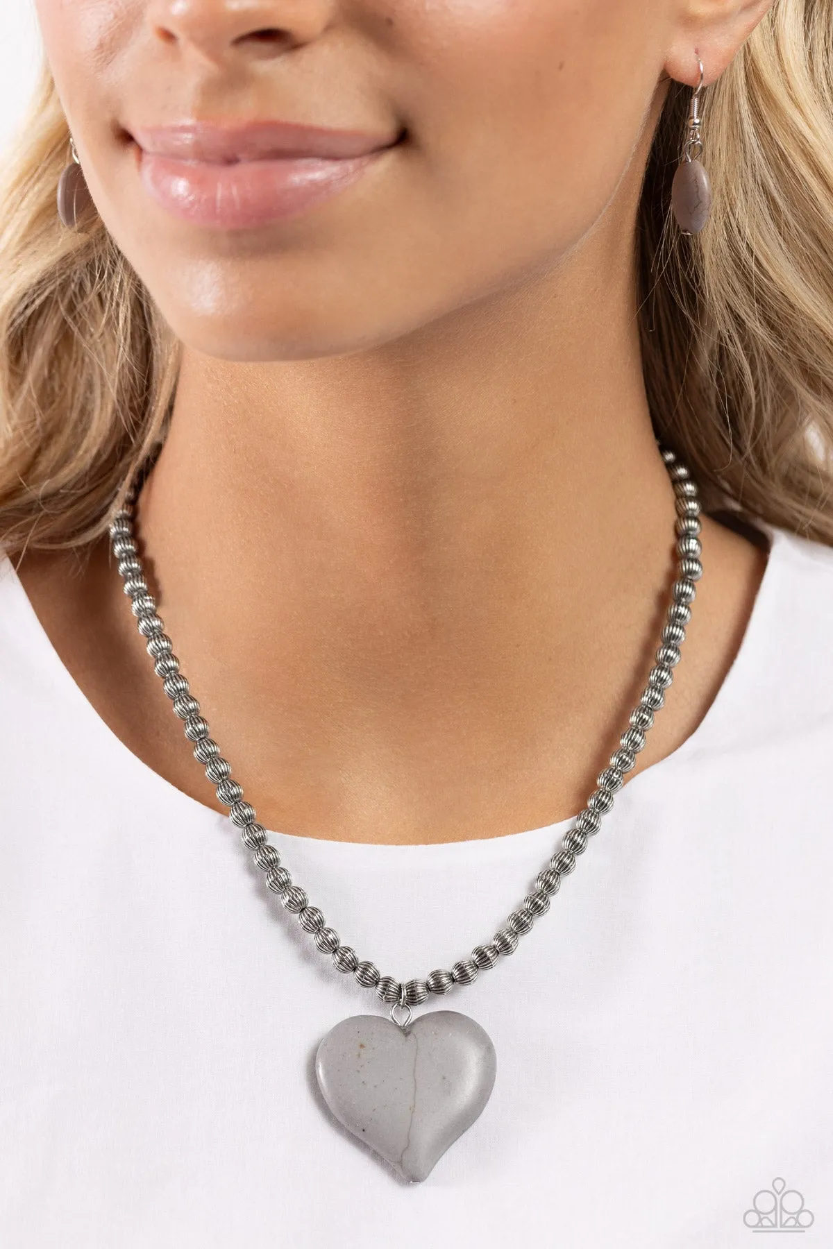 Picturesque Pairing - Silver (Gray Stone Heart) Necklace