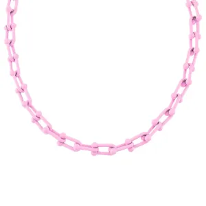 Pink Enamel U Chain Necklace