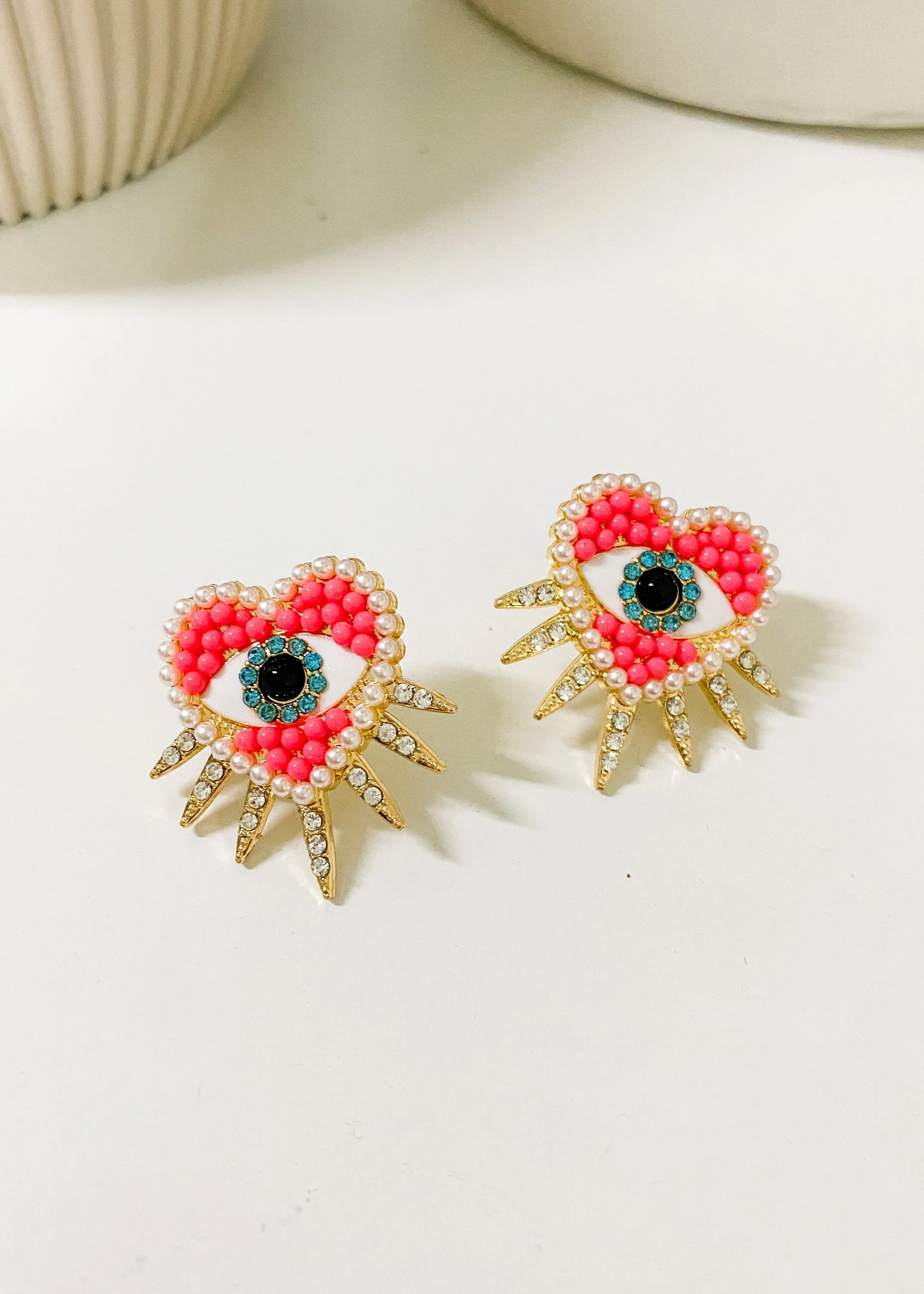 Pink Spiked Heart Earrings