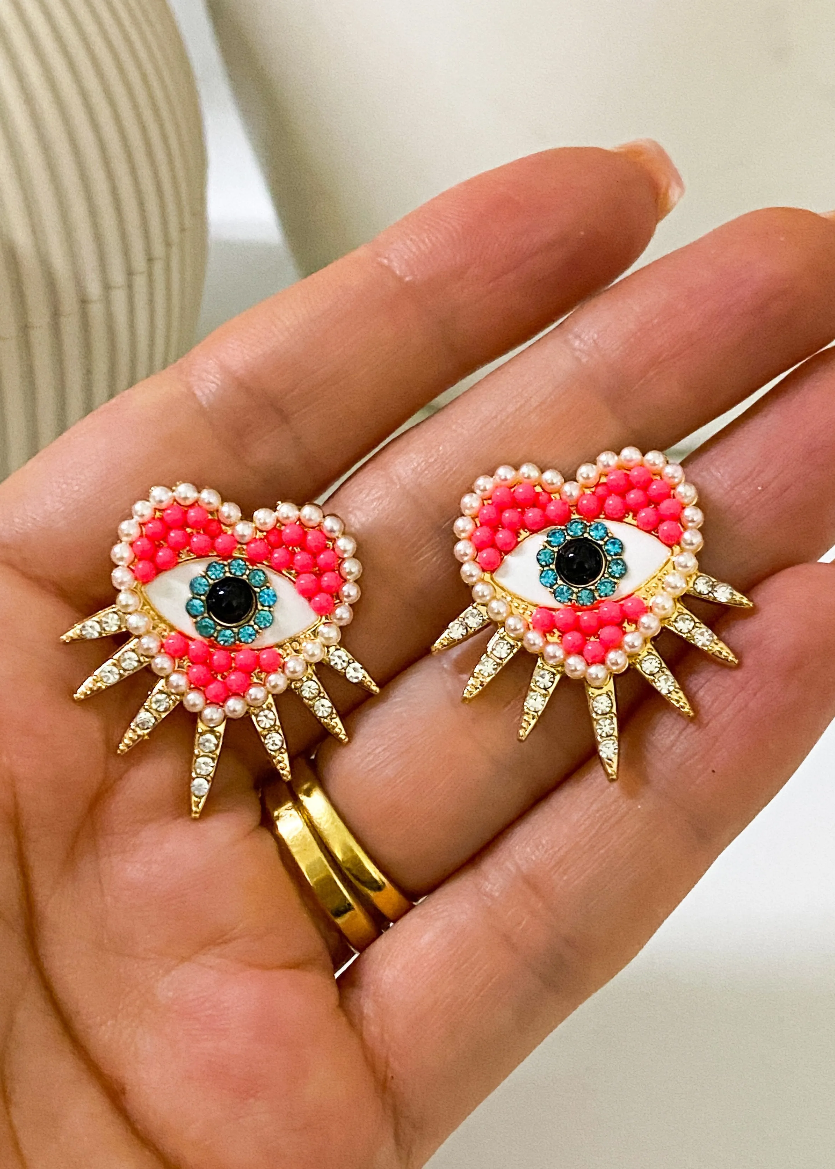 Pink Spiked Heart Earrings
