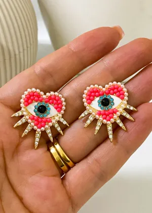 Pink Spiked Heart Earrings