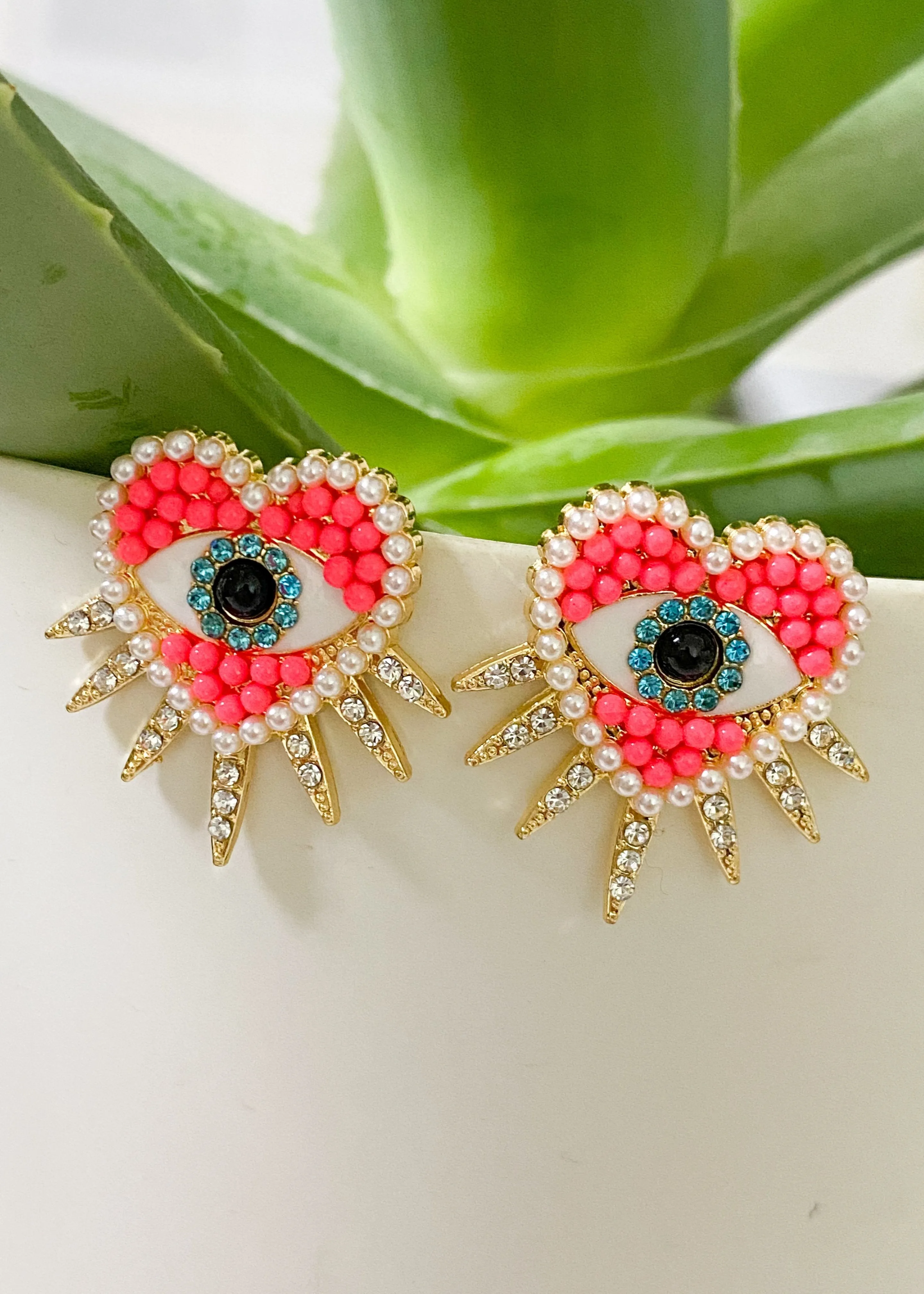 Pink Spiked Heart Earrings