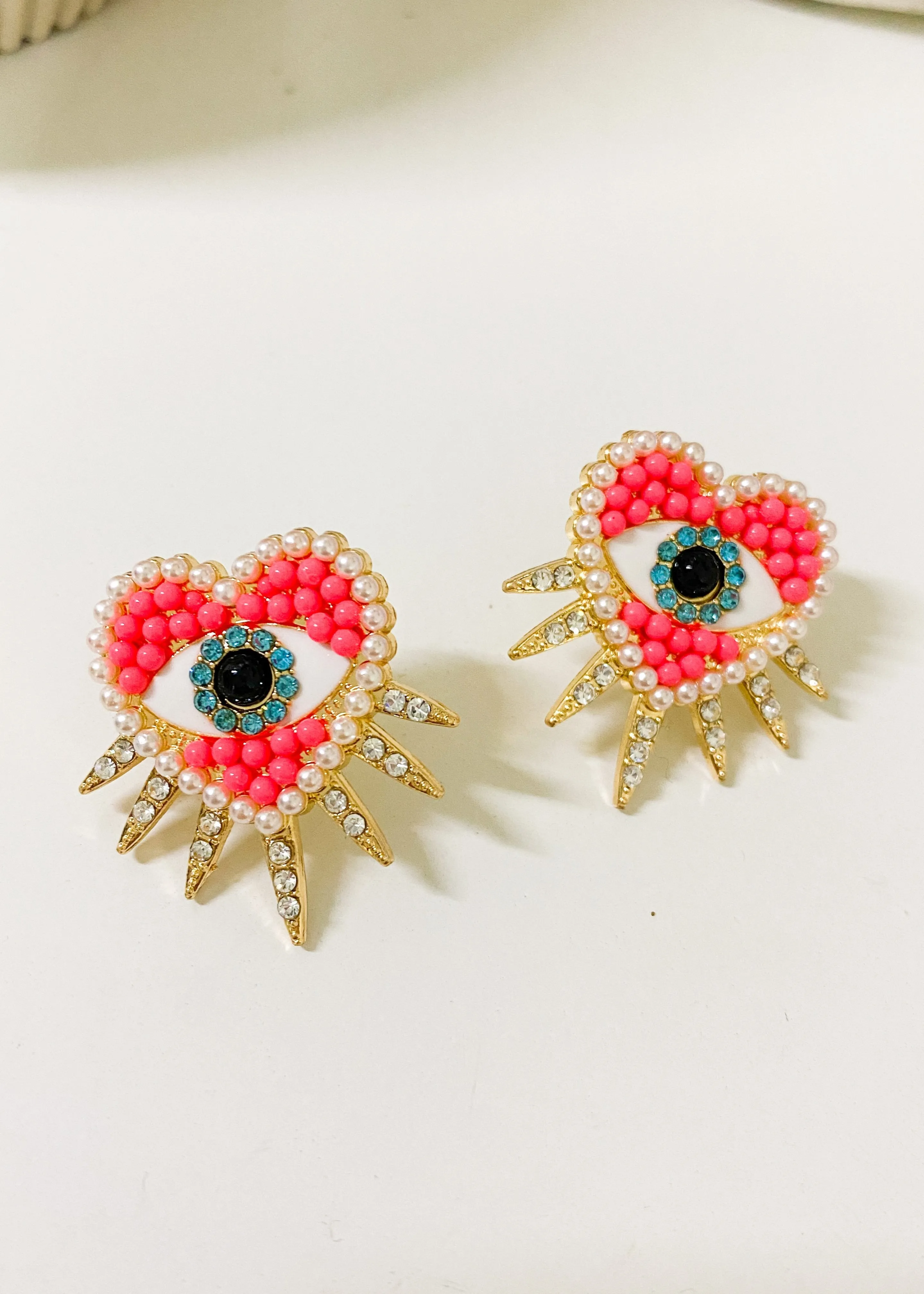 Pink Spiked Heart Earrings