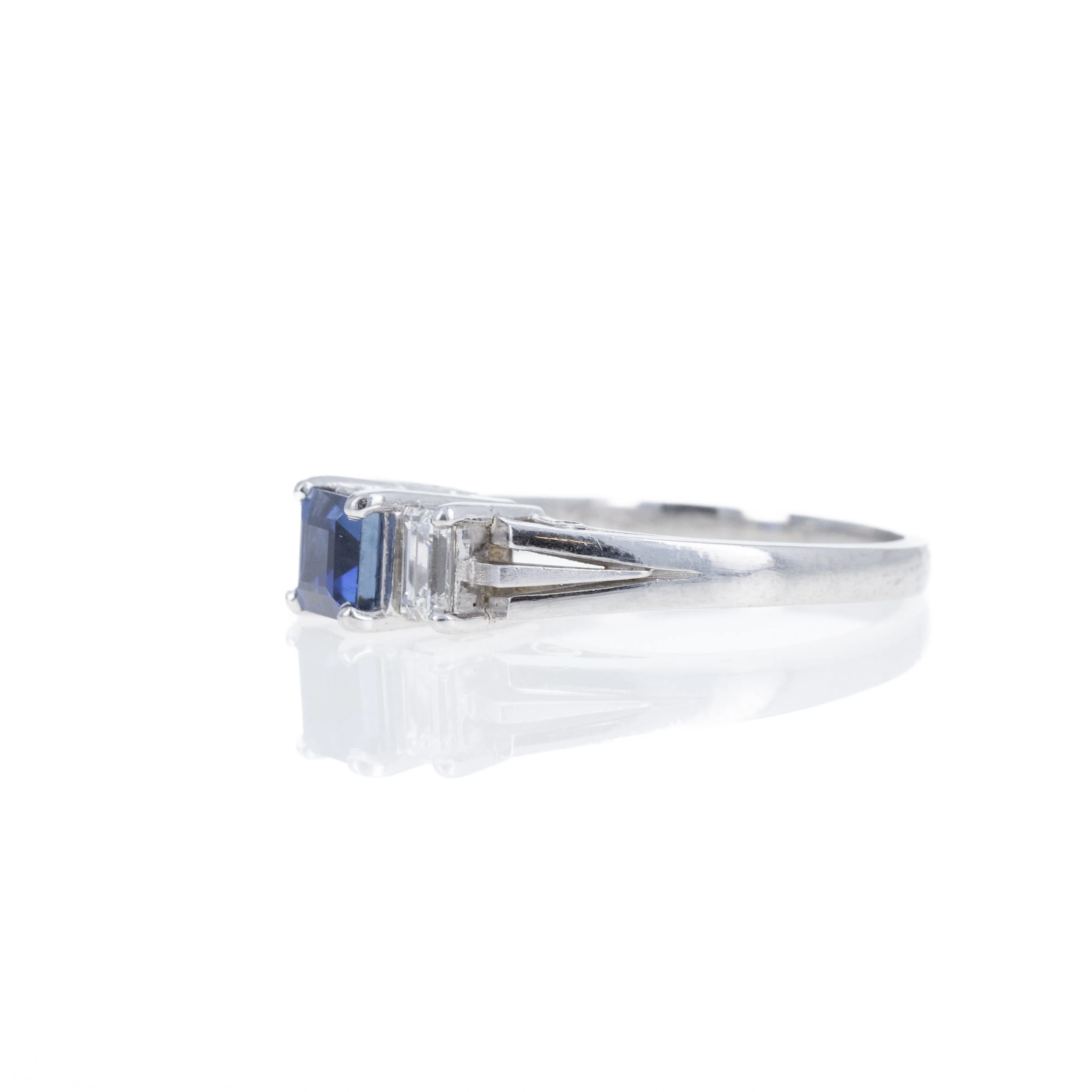 Platinum 0.41 Sapphire Diamond Three Stone Ring