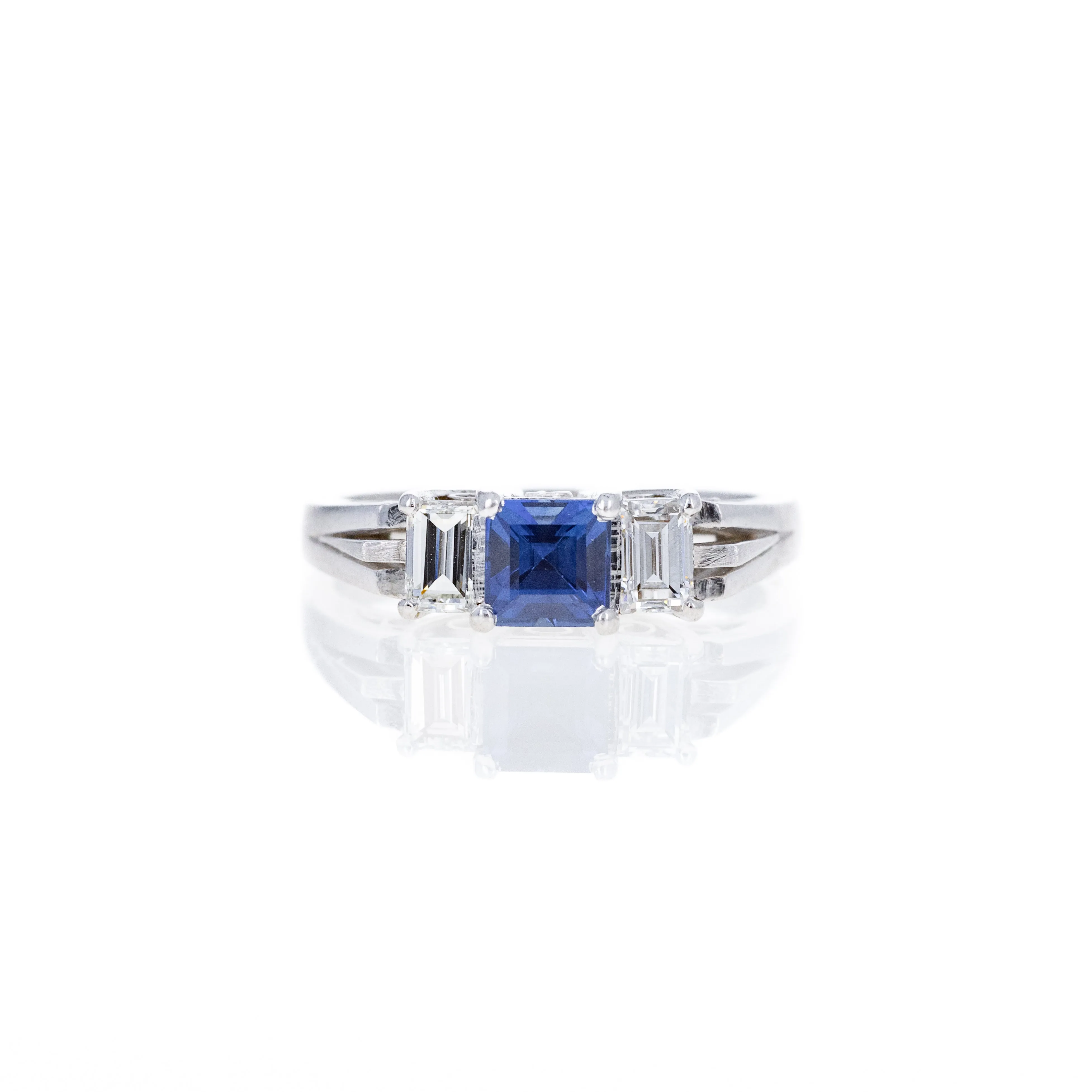 Platinum 0.41 Sapphire Diamond Three Stone Ring