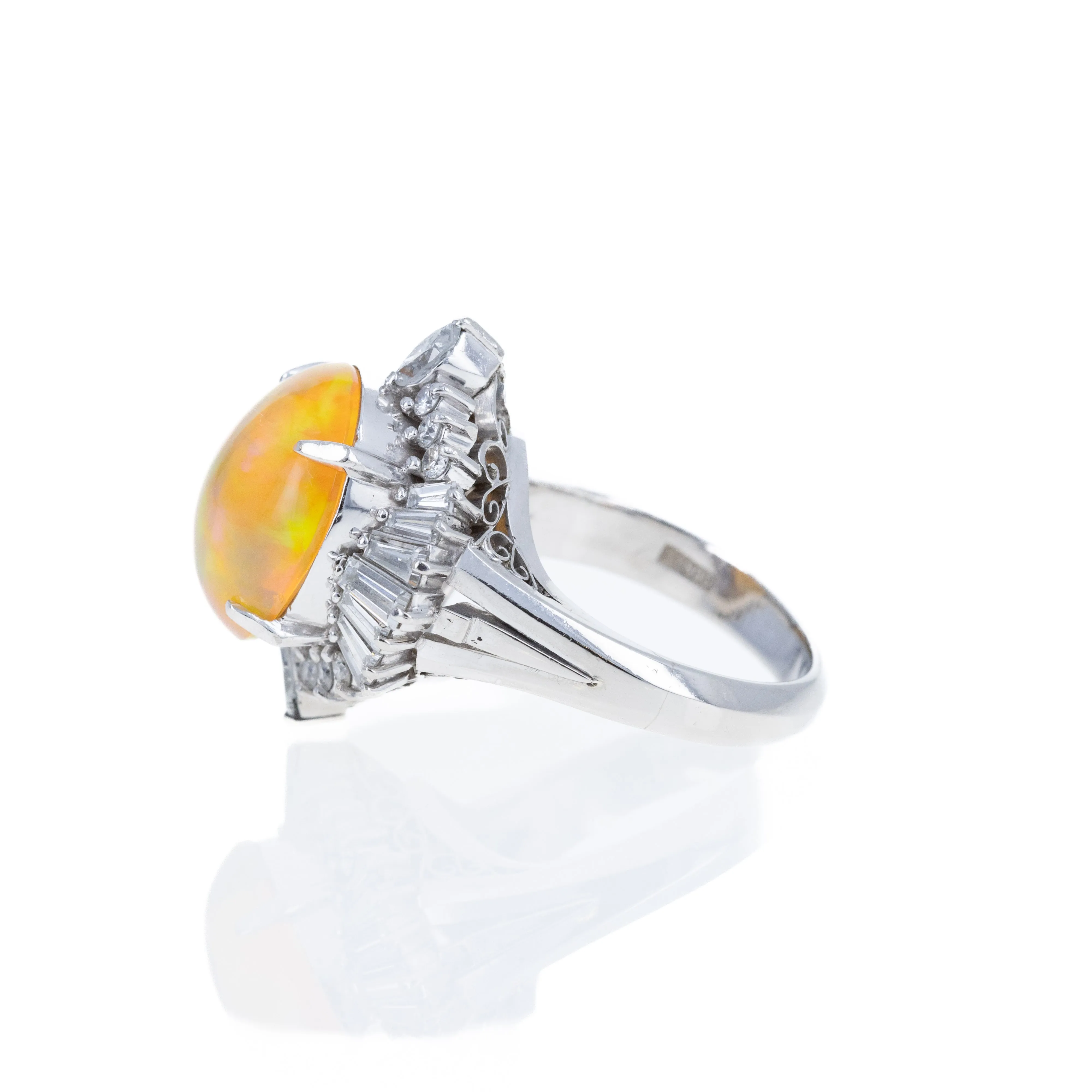 Platinum 3.97 Carat Fire Opal Diamond Halo Ring