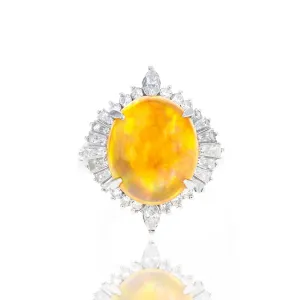Platinum 3.97 Carat Fire Opal Diamond Halo Ring